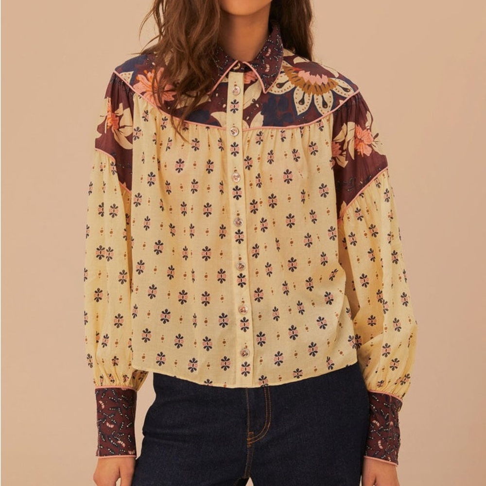 NWT- Farm Rio Ainika Chill Burgundy Blouse